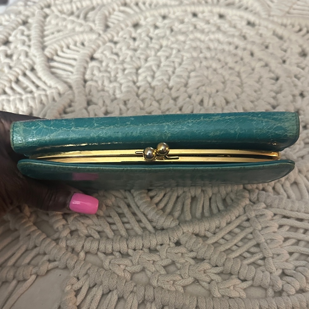 Miu Miu Teal Crocodile-Embossed Wallet - Picture 15 of 16